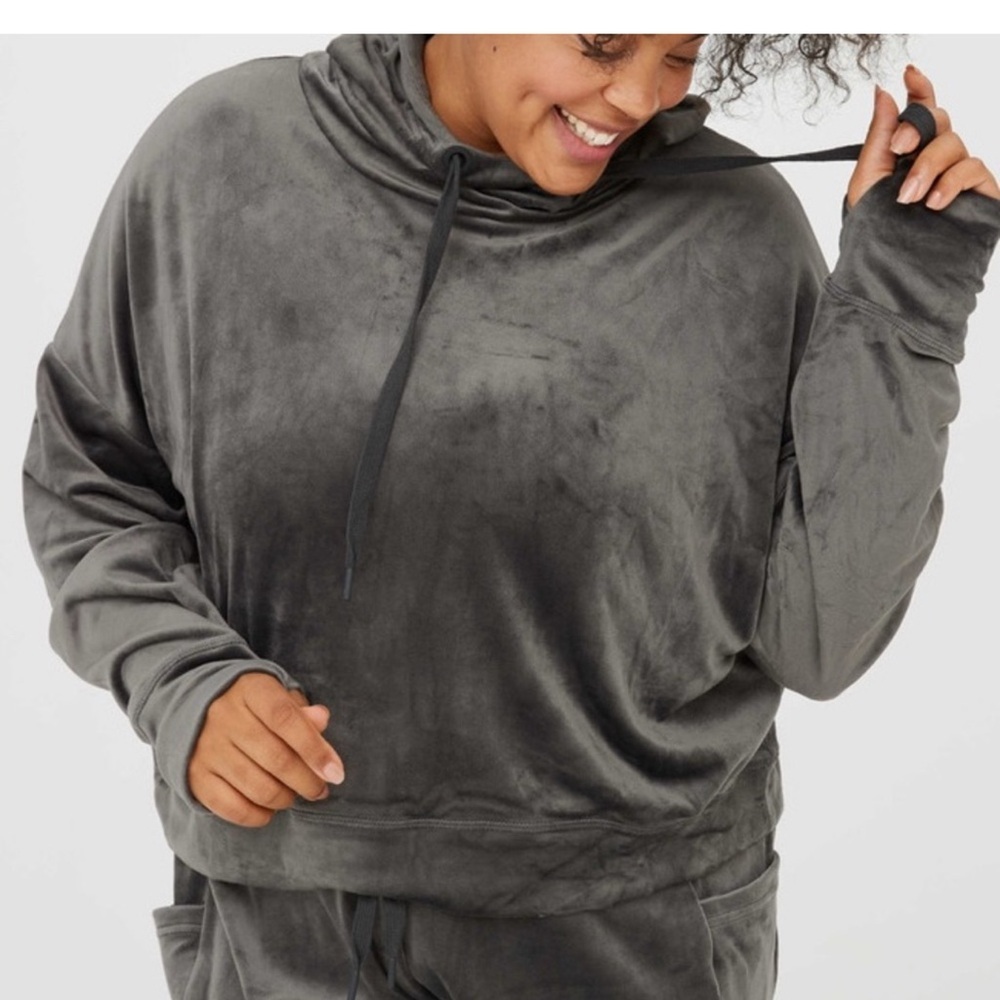 NWT OFFLINE By Aerie velour cropped hoodie in gray.